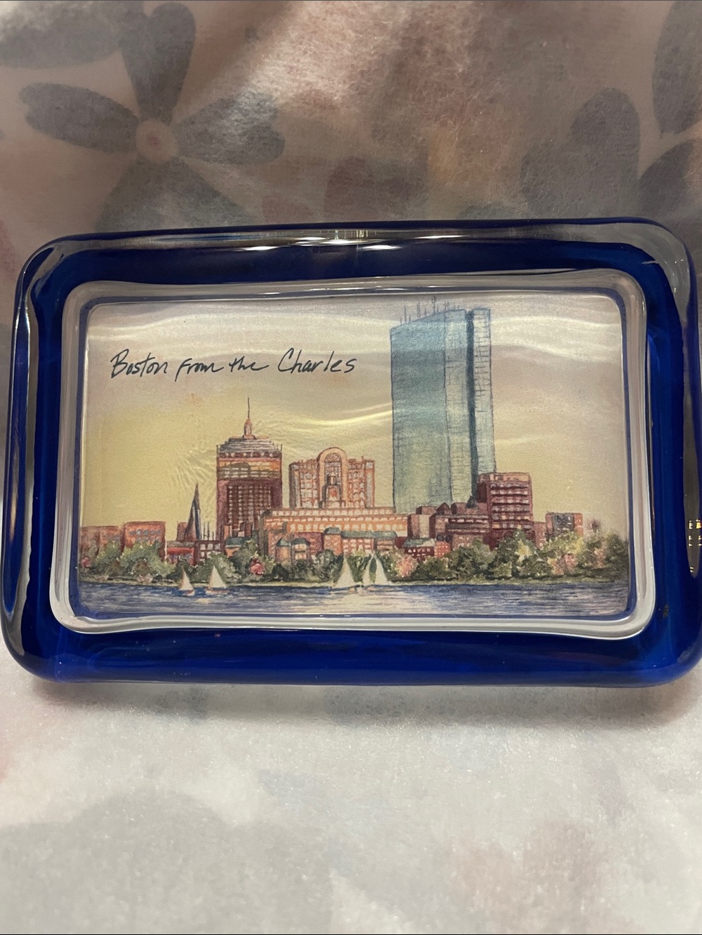 Vintage Glass Boston Skyline Paper Weight
